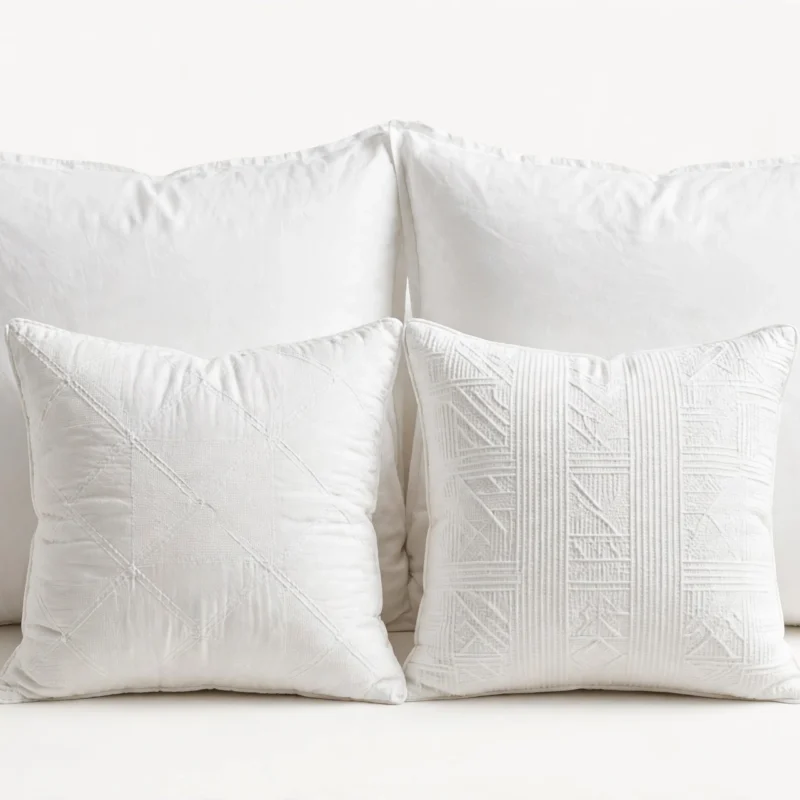 White guest bedroom pillow set, front view