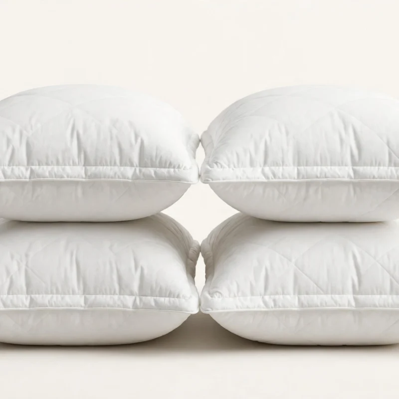 Four white hollowfibre pillows, front view